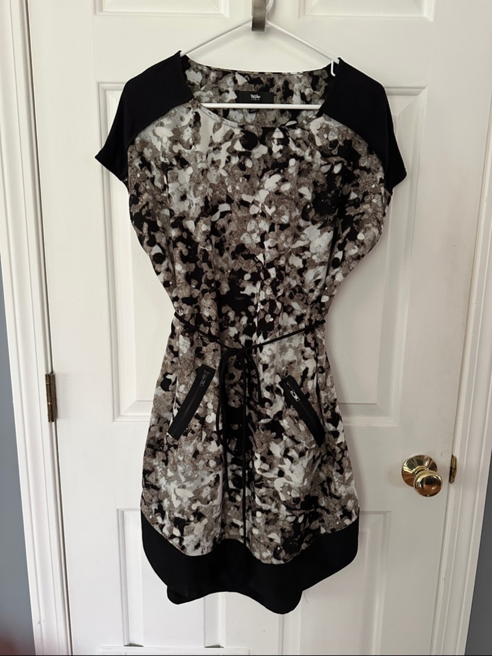 Mossimo Supply Co. Black, White & Brown Abstract Print Dress
